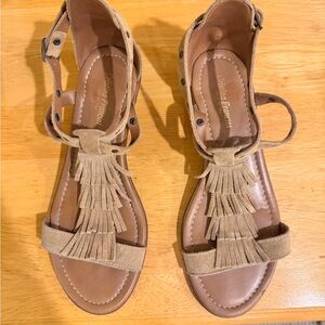 Tan Fringe Wedge Sandals